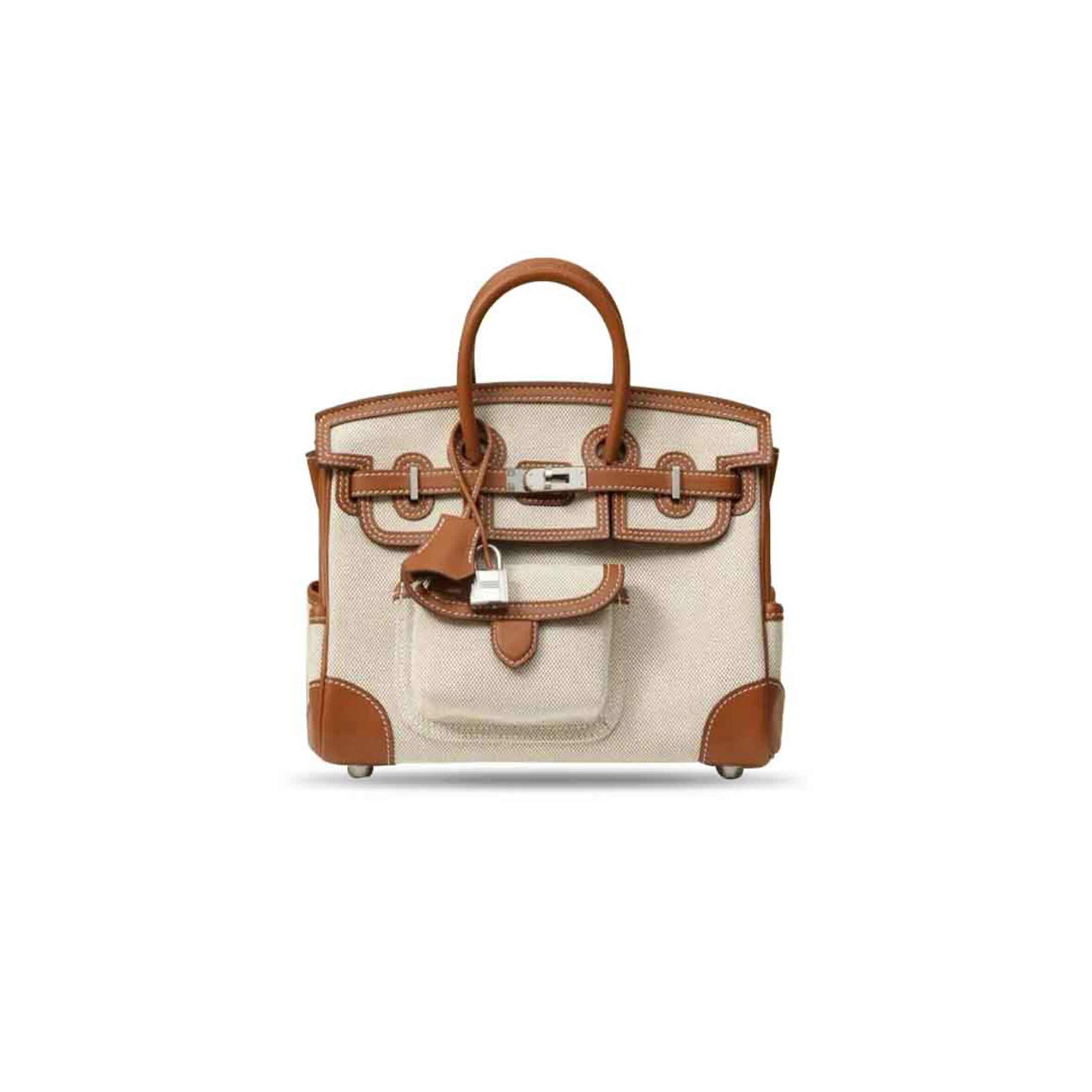 H**mes MASTER BIRKIN 25 CARGO IN ECRU AND BEIGE GOLD SWIFT WITH PALLADIUM HARDWARE (25*20*13cm)
